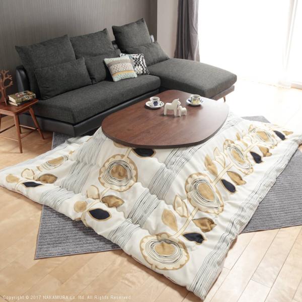 こたつセット コタツテーブル こたつ掛布団 掛け布団 120×90cm 楕円形 丸型 丸形 北欧 薄型ヒーター 継ぎ脚 高さ 変更 調整 調節 折りたたみ 折り畳み 折れ脚