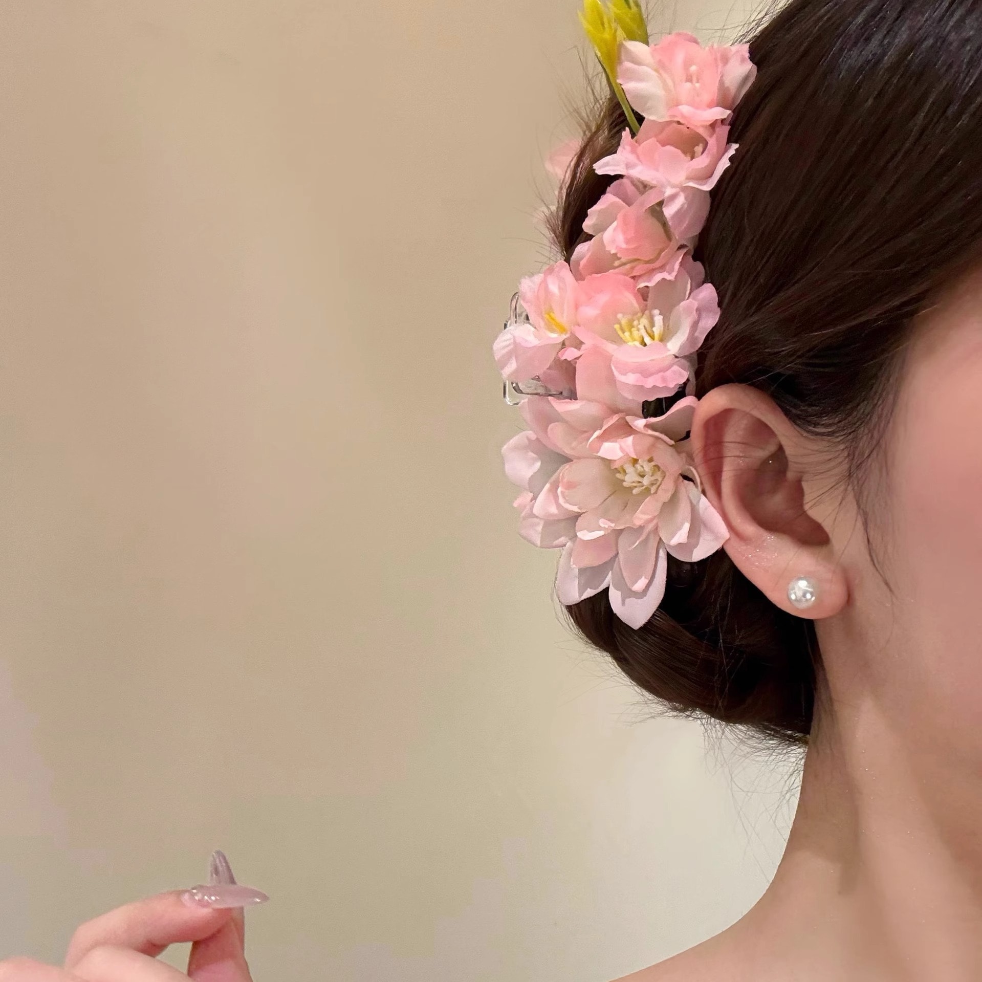 【1点ご購入 で10点プレゼントいたします】2025春の花の頭飾り桃の粉霧超仙森系唯美ヘアピンピンクの花高級グリップ