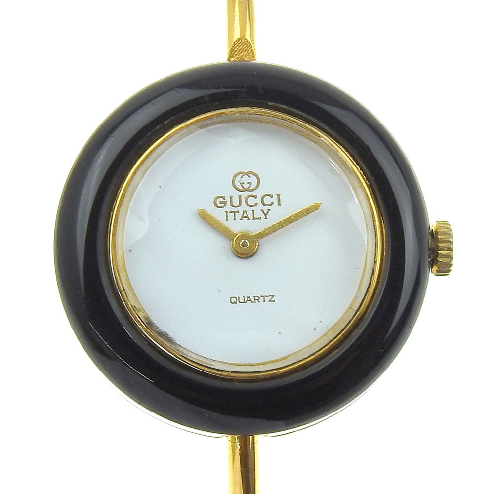 チェンジベゼル 腕時計 金メッキ クオーツ アナログ表示 レディース 白文字盤 中古品