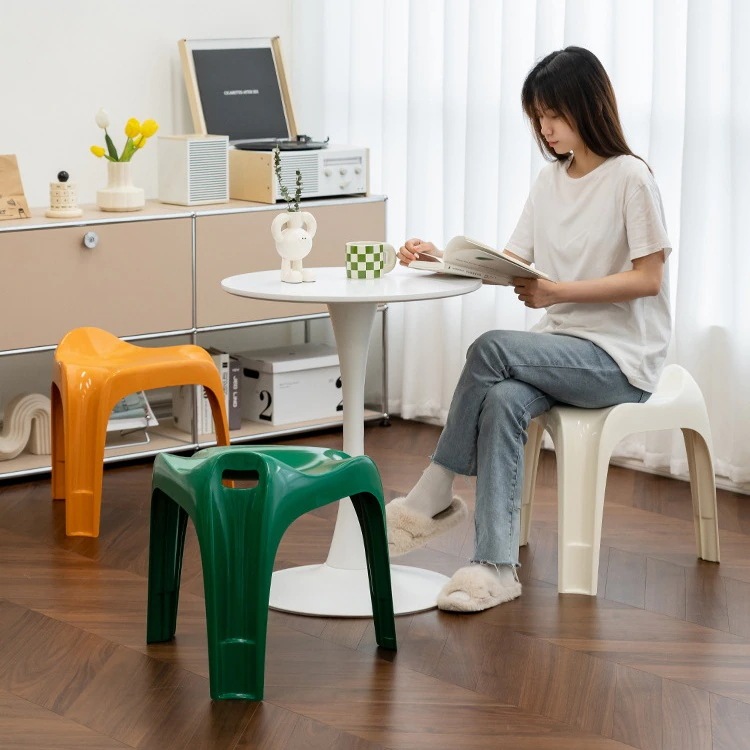 プラスチック チェア 椅子 スツール 積み重ね スタッキング シンプル 背もたれなし リビング ダイニング グリーン イエロー オレンジ ホワイト
