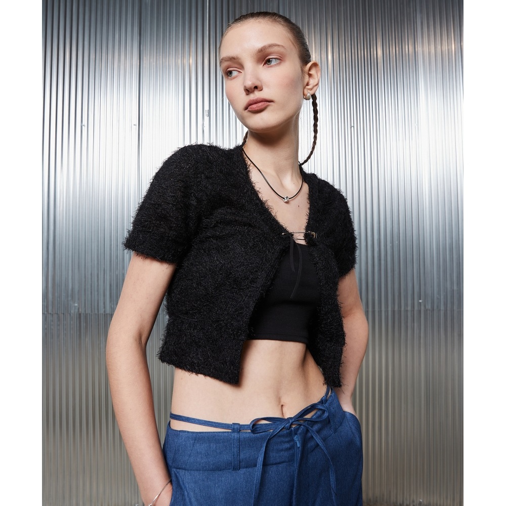 LARTIGENT L2 アンゴラ クロップ カーディガン(ブラック)