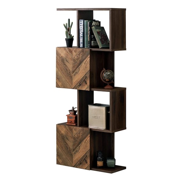 扉付きオープンラック ブラウン 4段 組立式 幅59×奥行25.5×高さ142.5cm RCC-1015BR