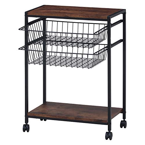 不二貿易 キッチンワゴン キッチンラック 幅52奥行30高さ70cm ブラウン ブラック ヴィンテージ調 収納カゴ キャスター付き ナビア 14661