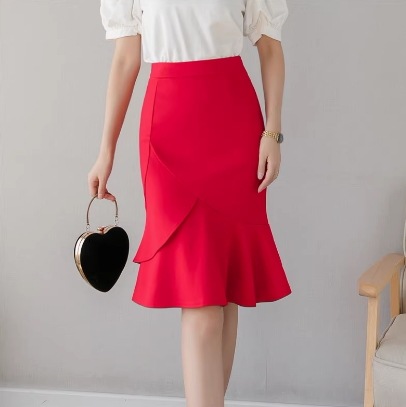 レディース スカート ボトムス 膝丈 ハイウエスト フリル タイト スリム 細身 大人可愛い きれいめ シンプル 上品 おしゃれ 個性的 存在感 春 夏 10代 20代 30代 40代 ティーン