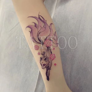 浮世絵カラー九尾狐紋織美少女花脚桜防水持続シミュレーション刺青