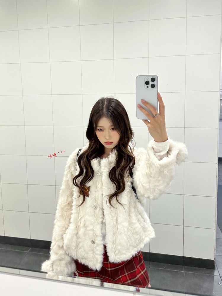 冬らしさフレンチムード毛並み保温カーディガンコート新年は着やせハーフスカート2点セット