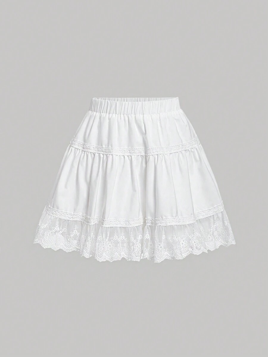 SHEIN MOD レトロ スカート Aライン ソリッドカラー レーストリム付き