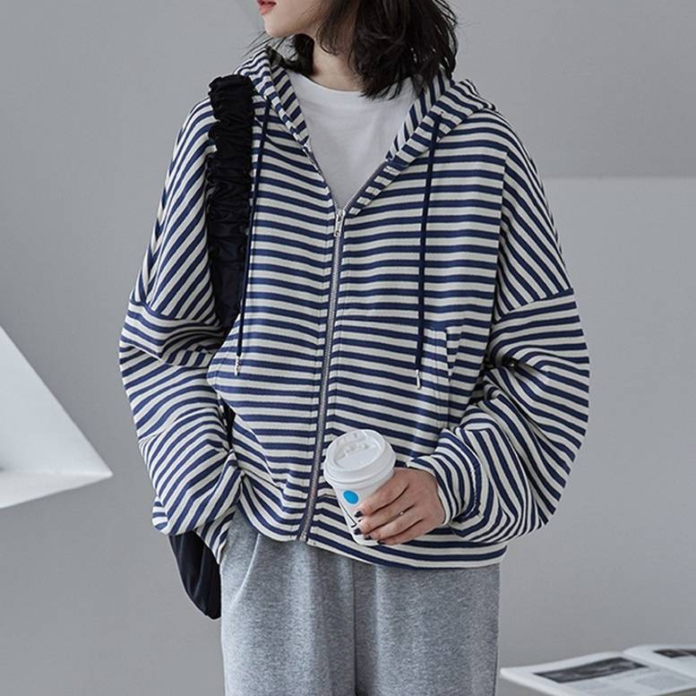 レディース スウェットフルジップパーカ ボーダーパーカー ボーダージップフードパーカー ボーダーリラ