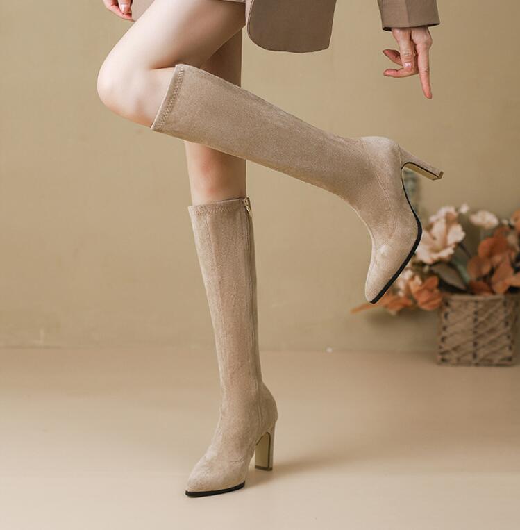 ロングブーツ　レディース　ブーツ 美脚 ブーツ ローヒール 楽チン 痛くない 小さいサイズ ゆったり スムース 細見せ 秋冬 疲れにくい ベージュ　ブラック 22cm 25cm 5,949円