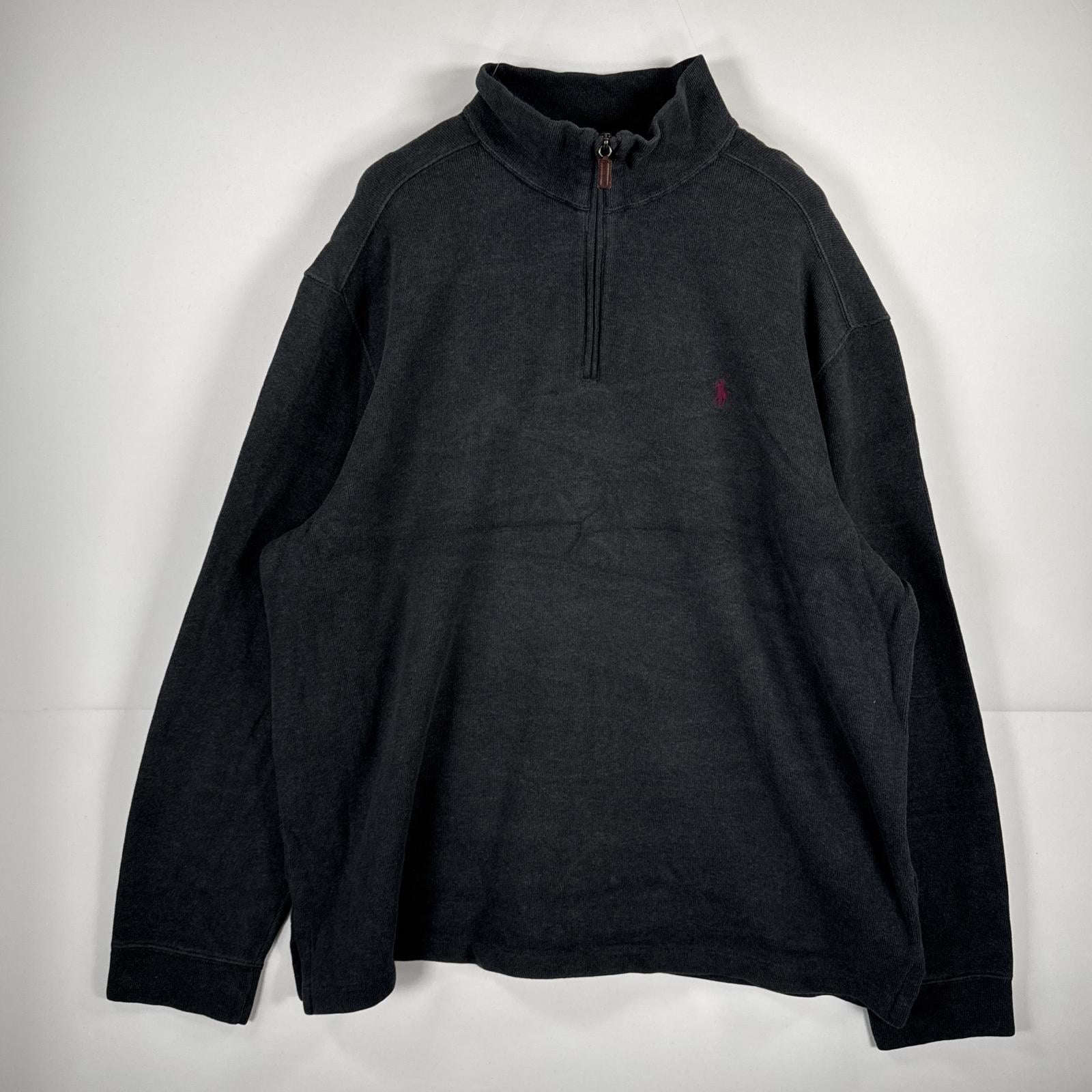 古着 ポロバイラルフローレン Polo by Ralph Lauren 長袖 セーター ハーフジップ ニット ワンポイント コットン XXL グレー 無地 メンズ