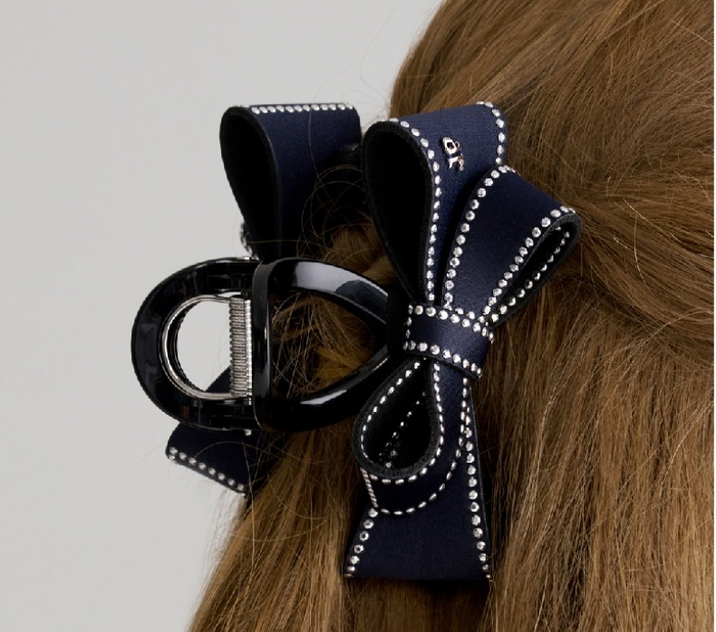 スタッズリボンヘアクロークリップ・S（JP-25-030CC）Navy 韓国製