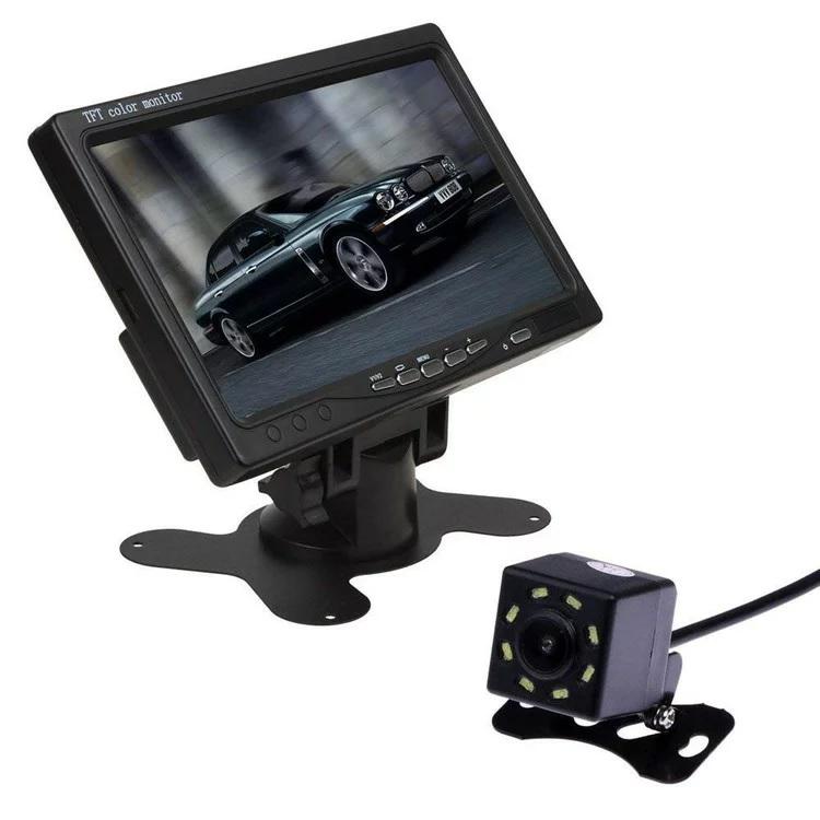 7インチモニターと小型バックカメラセットモニタービデオ2チャンネル リモコン付き 小型防水暗視バックカメラ LED8個搭載 12V専用 OMT70BK810