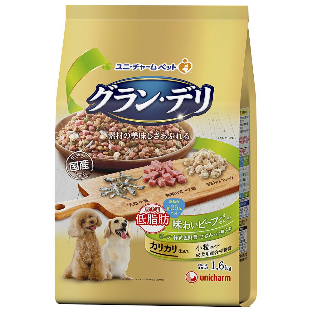 ドッグフード カリカリ仕立て 成犬用 低脂肪 味わいビーフ入りセレクト ー脂肪分約25%カットー1.6kg(400gX4袋)X4 CRC45―05―45―15―00 5,916円