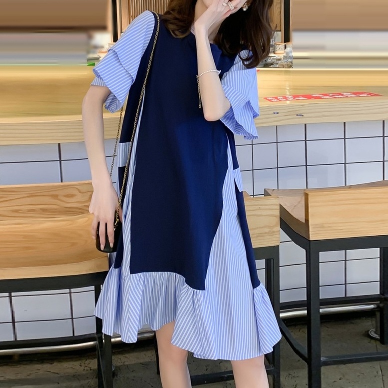 異素材ワンピース レディース シャツワンピース ひざ上丈 ドッキング 切り替え ワンピース 