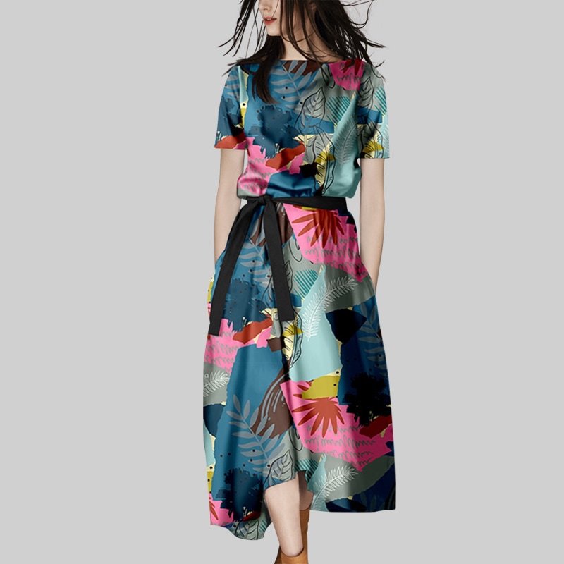 ワンピース レディース フレアワンピース ワンピドレス ミモレ 袖あり 半袖 ボートネック フレア