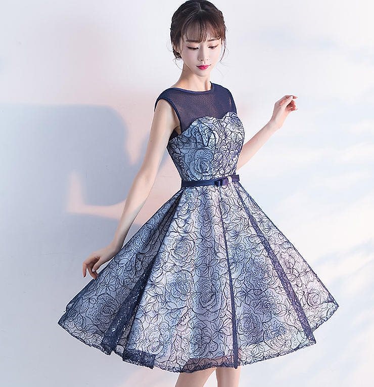 韓国 ファッション パーティードレス ワンピース ひざ丈 レース 花柄 着痩せ 大人 上品 結婚式