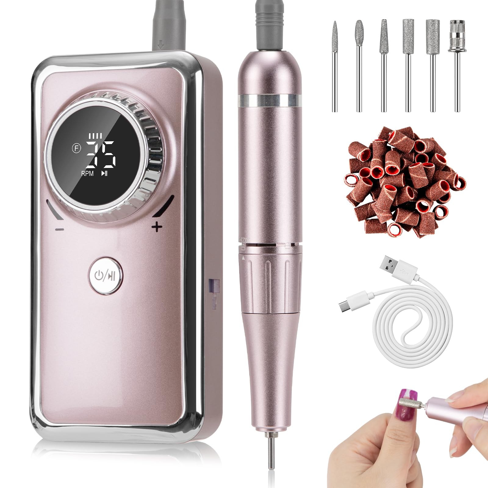 充電式ネイルマシン 電動ネイルマシン プロ用 ビット付け ネイルマシーン アクリルネイル 35000R 高速回転 正逆回転 無階段変速 一時止め プロネイルマシン ネイルケア