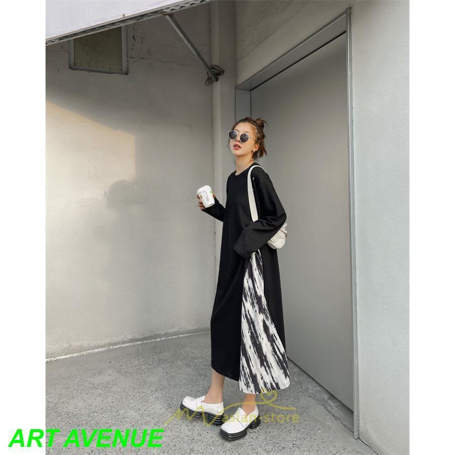 ドッキングワンピース 秋 レディース 長袖ワンピース ロングワンピース 切り替えワンピース フェイク レイヤード風 お呼ばれワンピース 大きいサイズ