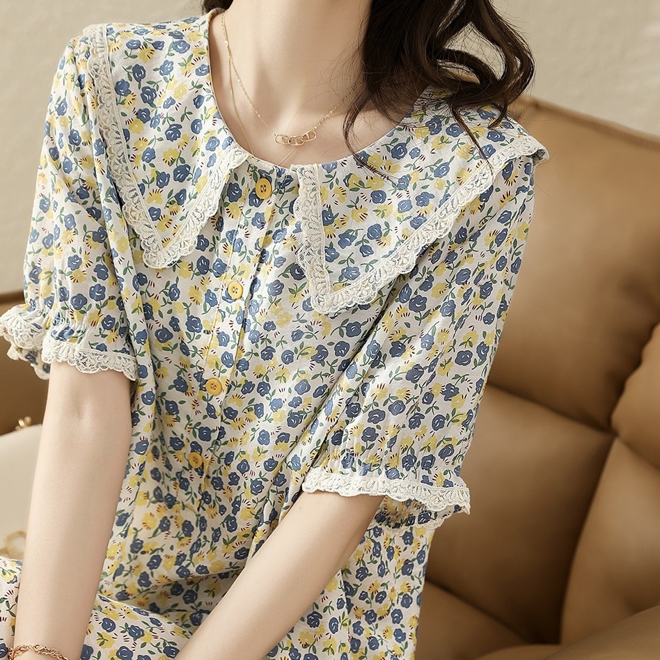 ワンピース レディース 膝丈 ひざ丈 半袖 襟付き S M L XL 2XL 韓国 大きいサイズ ビッグカラー Aライン レース 花柄 小花柄 かわいい 大人可愛い きれいめ 上品 エレガント 清楚