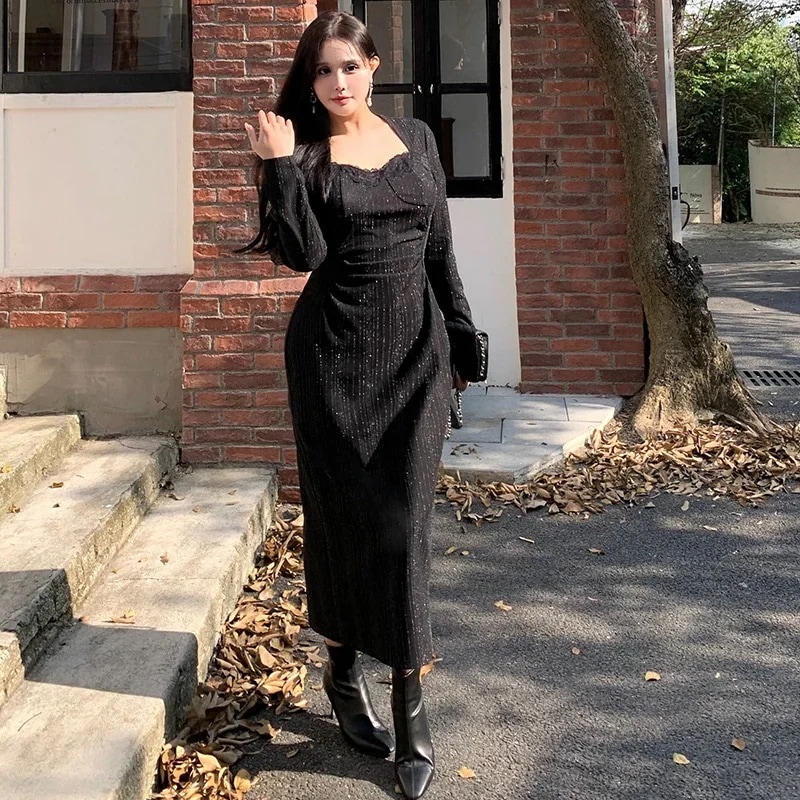 大きいサイズ XL-5XL 高級感 タイト セクシー ワンピース フランス風 レトロ レース ドッキング 着やせ ロングワンピース フォーマル パーティー メガ割
