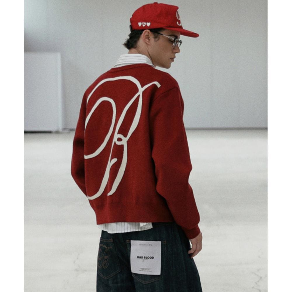 BADBLOOD Classic Big Logo Crewneck Sweater Red w-knt24-0