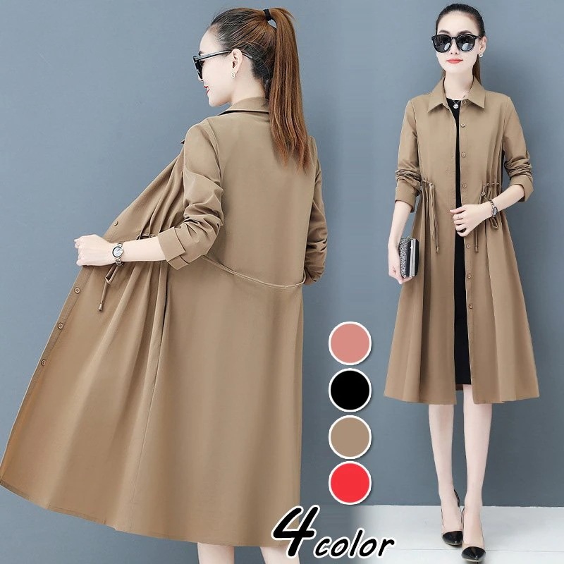 トレンチコート レディース 40代 ロング丈ジャケット スプリングコート 春コート 黒 Aライン ア