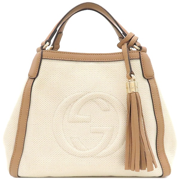 グッチ 2WAYバッグ ソーホー インターロッキング G レザー キャンバス ナチュラル×ピンクベージュ シャンパンゴールド金具 フリンジチャーム　 336751 【保存袋】【中古】