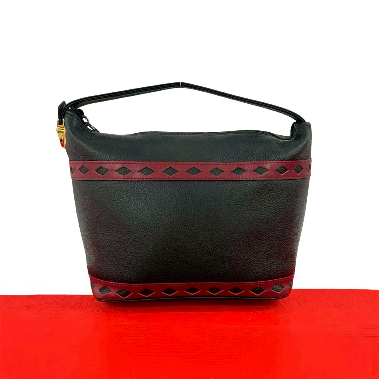 ヴィンテージ YSL ロゴ 金具 カットアウトハンドバッグ レザー ブラック 05573