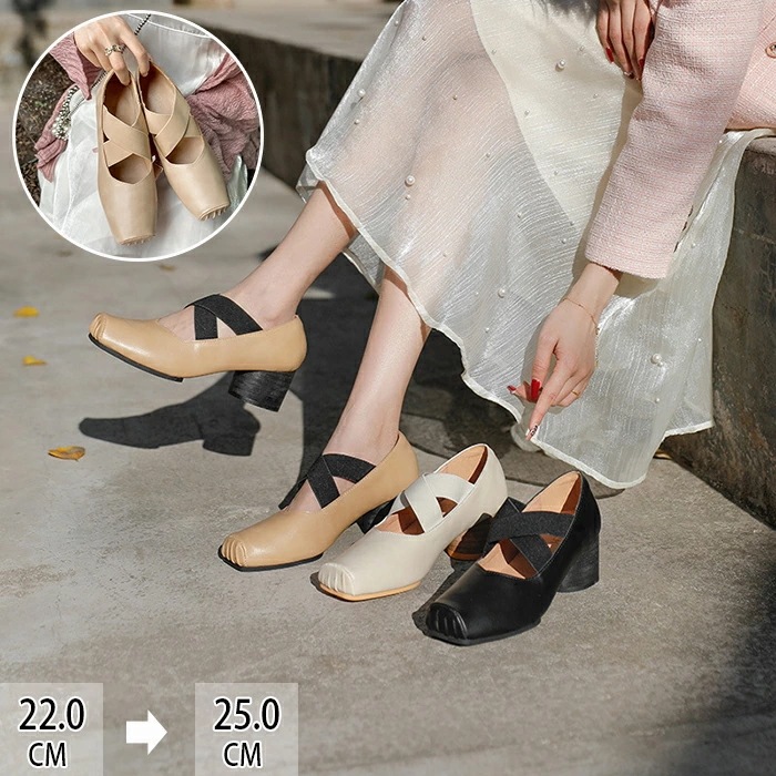 【赤字販売*速達】春靴 バレエ ダンスシューズ バレエシューズ ローヒール 太ヒール 厚いヒール ベルト 豚鼻 交差する ストラップ PU 歩きやすい 履きやすい 走れる かわいい カジュアル シンプ