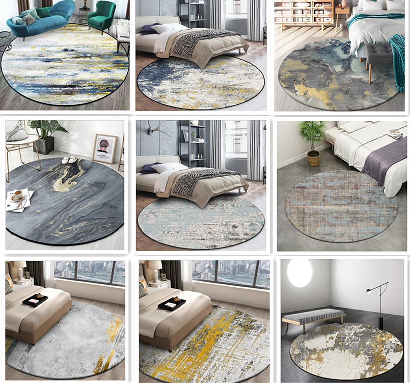 【ラッピング不可】  洗える 円形 灰色の油絵の抽象ヨーロピアンスタイルのリビングルームのカーペットのリビングルームの寝室 ラグマット