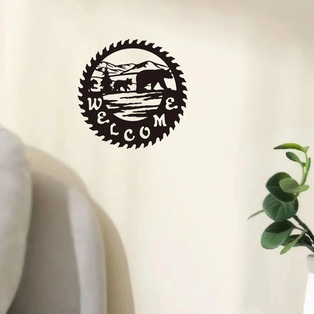 クマのウェルカムシーン,家や庭の壁の装飾,彫刻や彫像に最適な金属製の看板,魅力的な壁掛けに最適 - 15