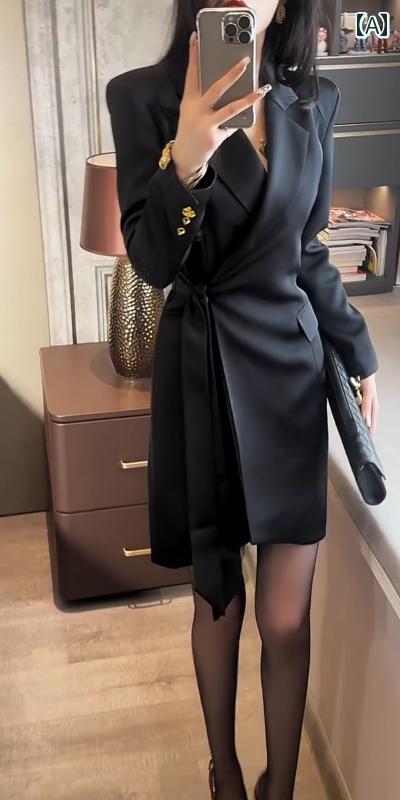 レディース　ドレス　ワンピース ロイヤル シスター スタイル レースアップ ドレス レディース 2025 春秋 スリミング ミディアム 丈 ウエスト