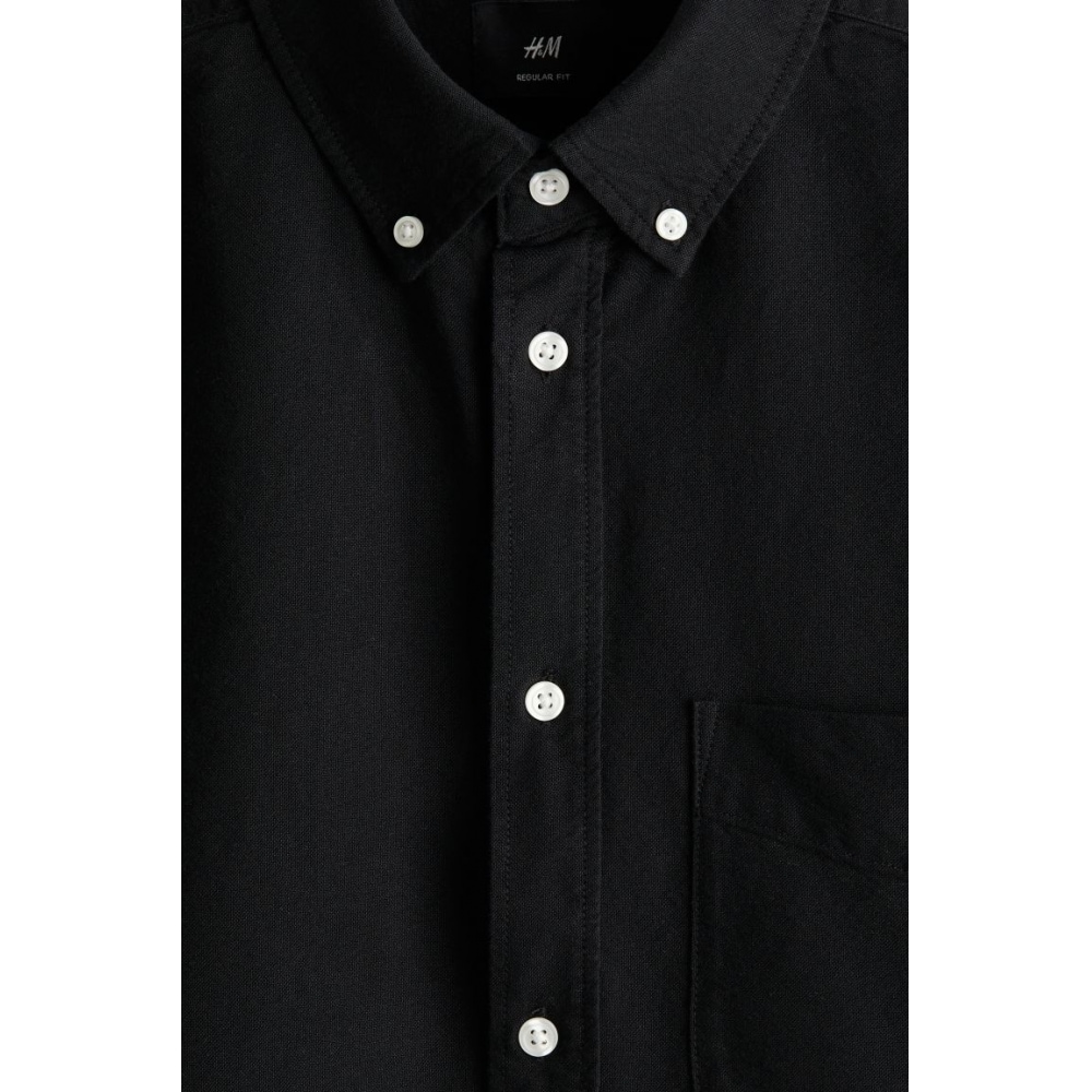 H&M ブラックオックスフォードシャツ 半袖レギュラーフィット 6,307円