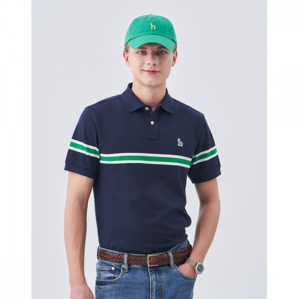 (ヘッジズ) 24SS ネイビーパターンブロックショートスリーブピケ T シャツ HZTS4B434N3