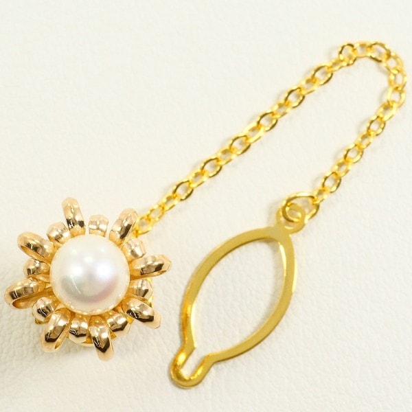 K18 18金 YG 合金 ピンブローチ パール 約3.9g ジュエリー 中古