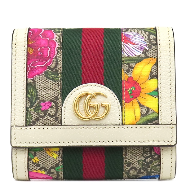 グッチ 二つ折り財布 オフィディア GG フローラ ウォレット GGスプリームキャンバス アイボリー×マルチカラー ゴールド金具 花柄 598662 【保存袋】【中古】