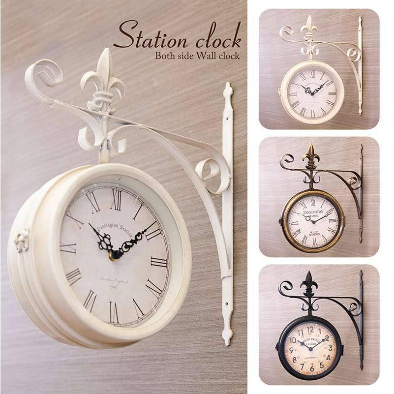 ステーションクロック 両面時計 壁掛け時計 駅時計インテリア クロック