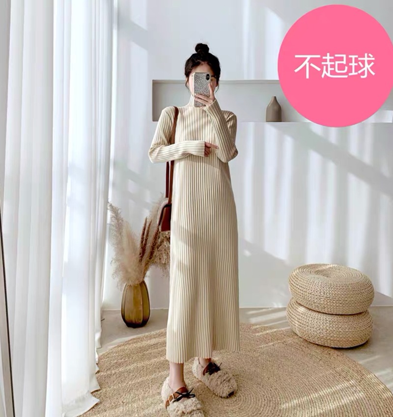 ハーフハイネックロングワンピース秋冬モデルセーターワンピース膝ワイドボトムニットワンピース女性怠惰なスタイル