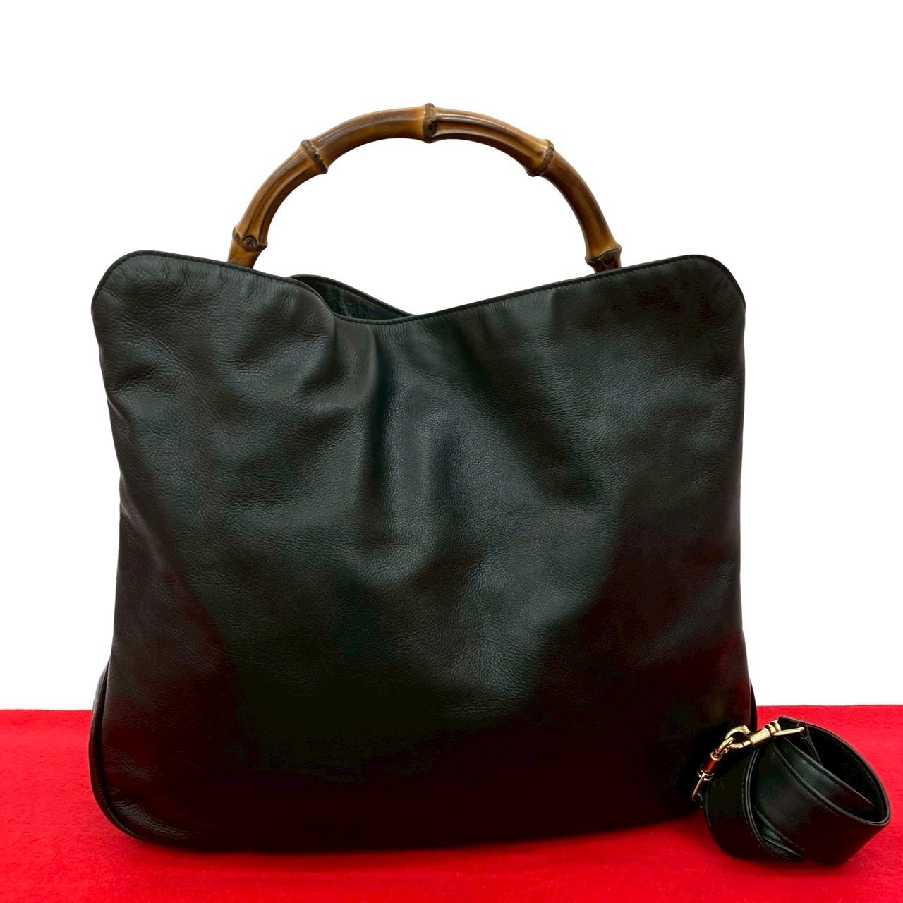 ヴィンテージ バンブーショルダーバッグ レザー ブラック 824-4