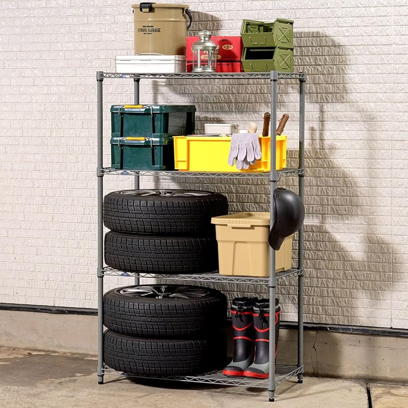 ドウシシャ サビにくい 屋外用ラック 幅90 ルミナス エクステリアラック グレー 4段 EX25-904GY 幅91.5×奥行46×高さ151cm ポール径25mm スチールラック ガーデニングラッ 11,983円