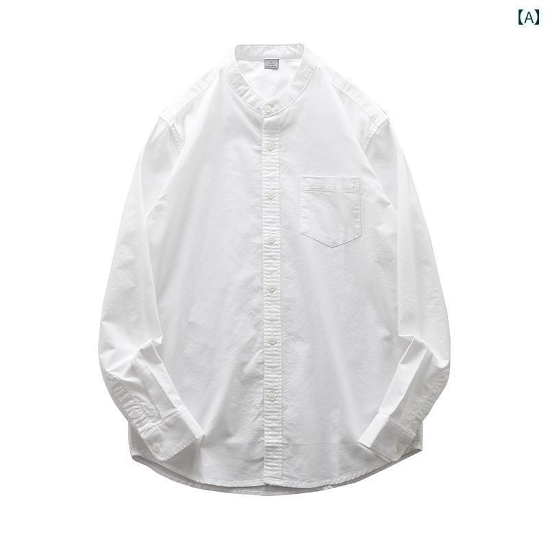 シャツ　レディース　アウター DUKEEN 綿 オックスフォード シャツ メンズ 長袖 春秋 ホワイト スタンドカラー 高級 ヘンリー カラー ジャケット