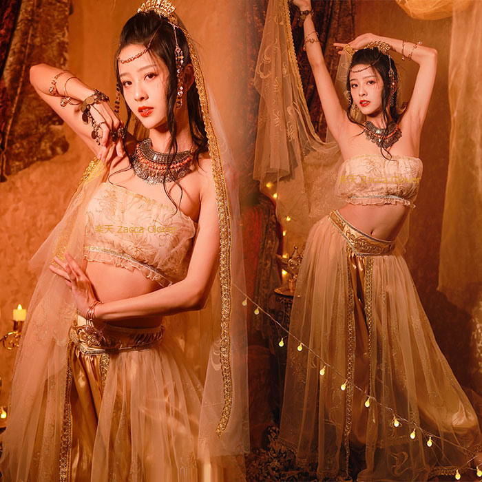 ハロウィン コスプレ衣装 ダンス衣装 ベリーダンス 衣装 セット アラビアン衣装 全身セット コスプレ アラジン コスチューム ステージ 余興 イベント ゴールド 仮装