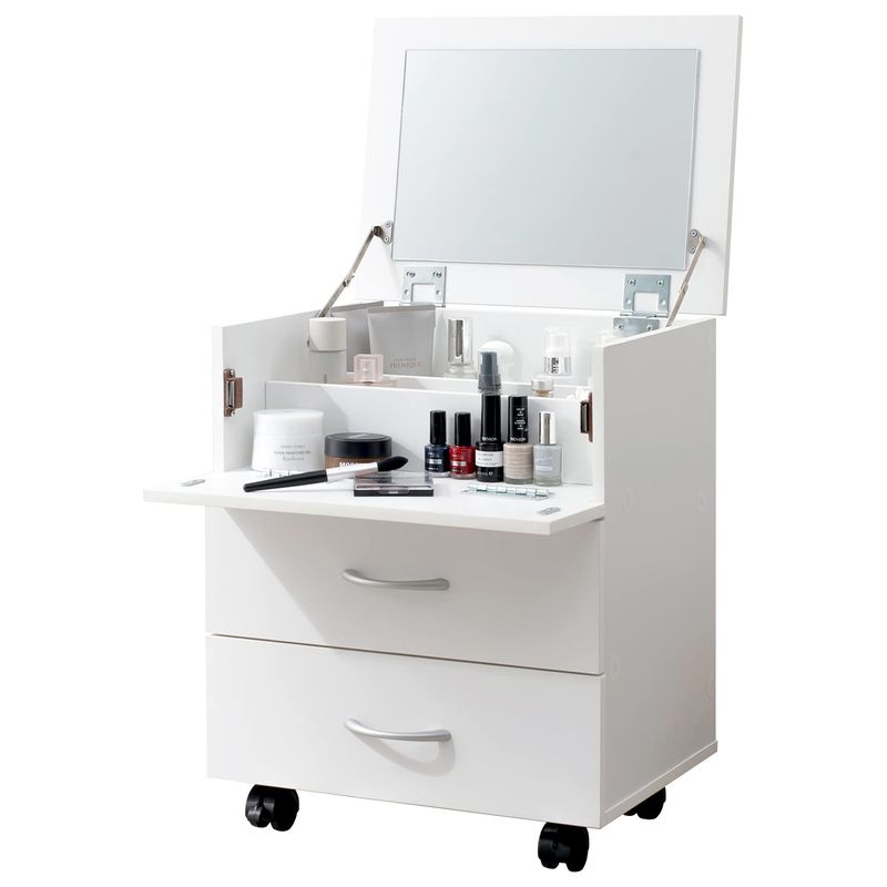 萩原(Hagihara) ドレッサー 化粧台 コスメワゴン キャスター ミラー 付き 収納 コンパクト 幅45×奥行31×高さ82cm ホワ