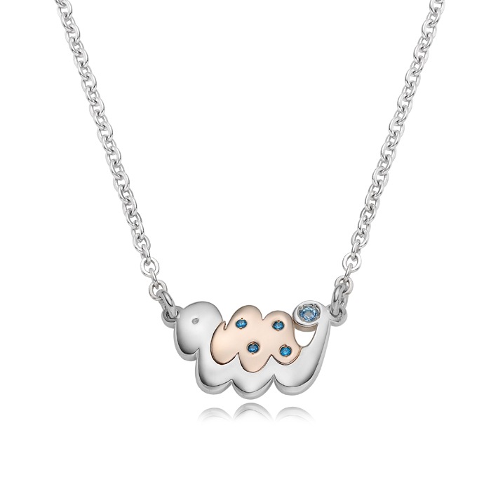 銀十二支のヘビネックレス5Kコンビと-青色立方ジルコン(Silver Oriental Zodiac Snake Blue Cubic Necklace with 5K Combi)