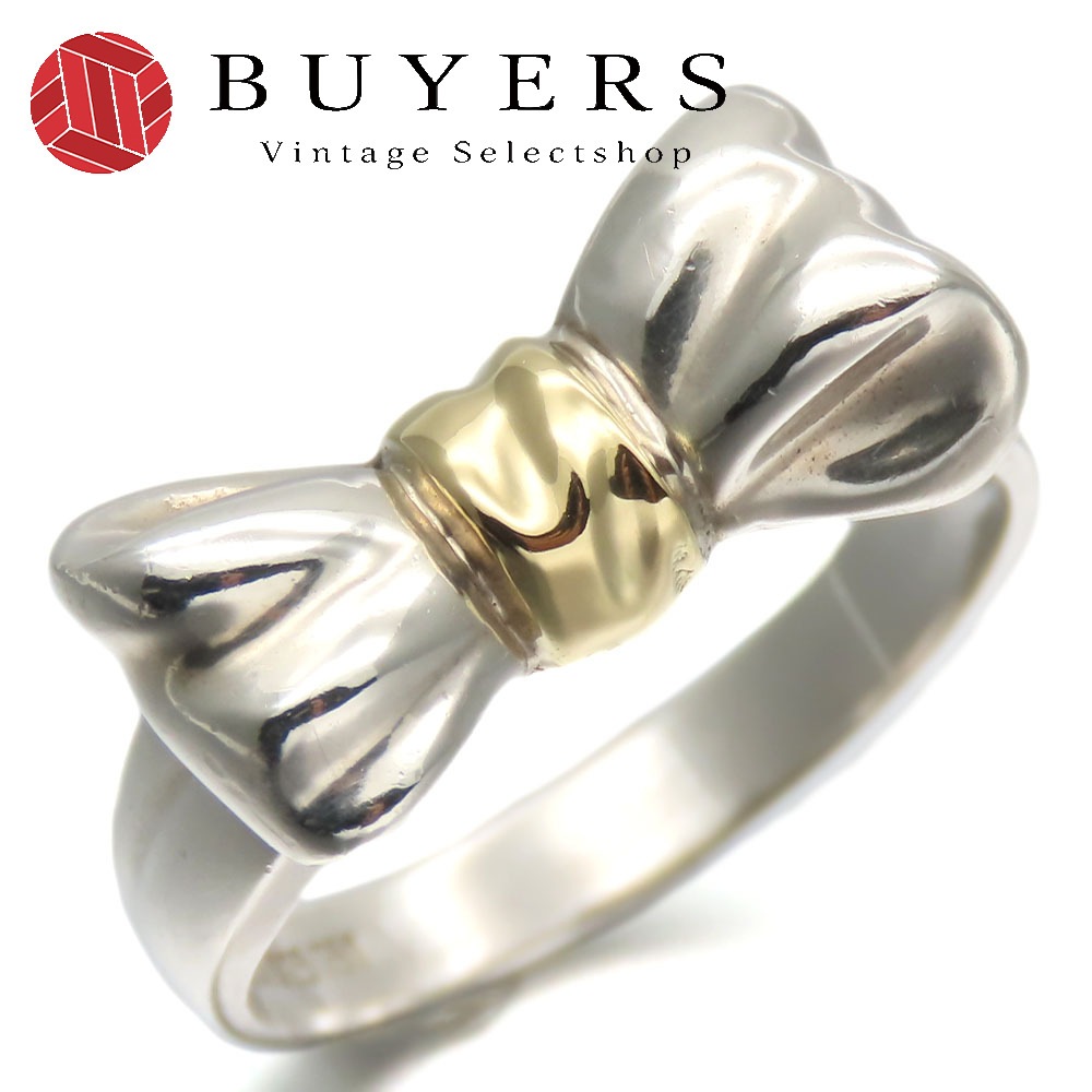 中古 リング・指輪 リボン シルバー925 K18YG 約4.2g シルバー イエローゴールド 約＃10 コンビ アクセサリー レディース 女性