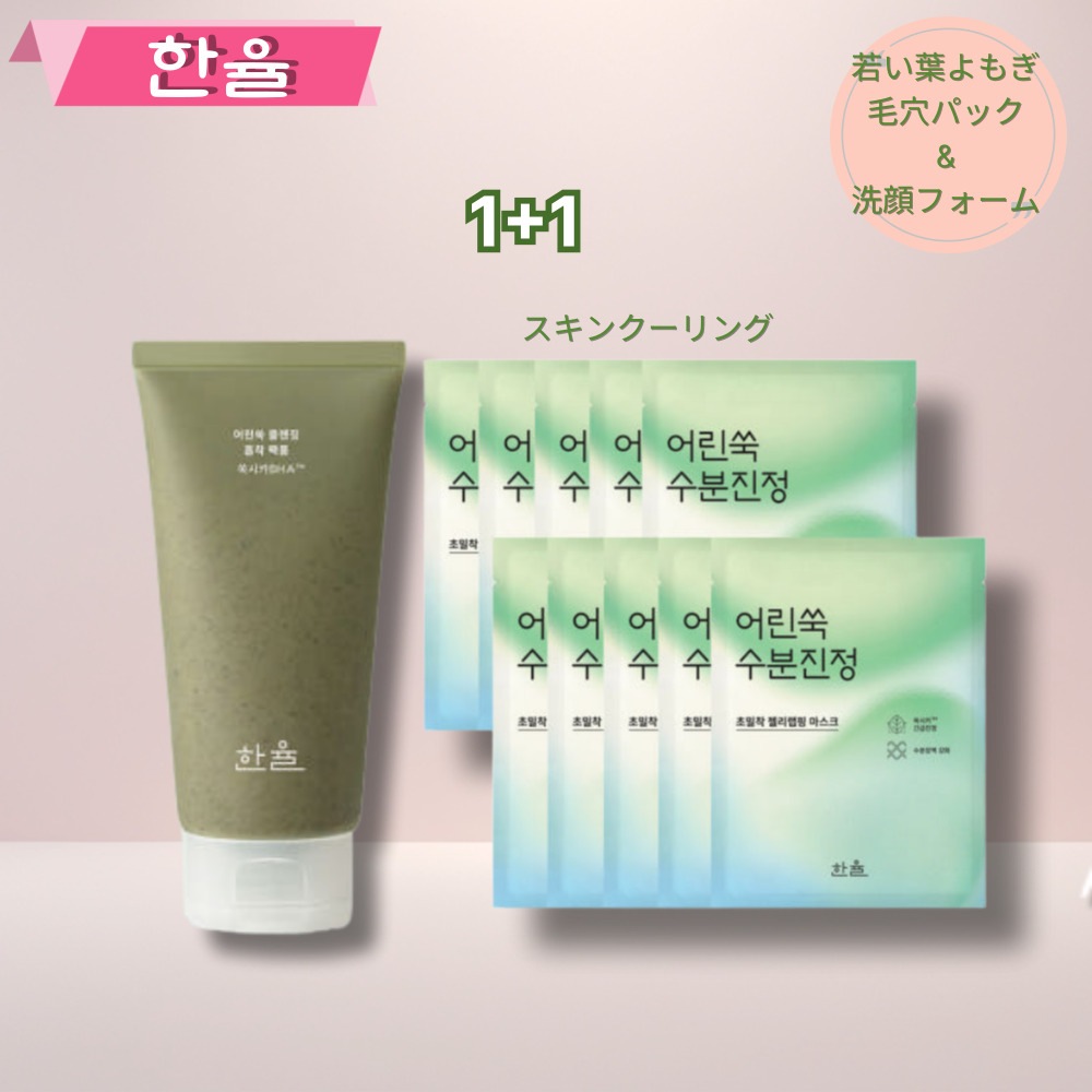 若い葉よもぎ皮脂吸着クレンジングパックフォーム120ml+ 若いヨモギ水分鎮静ラッピングマスクシート10枚/マイルドクレンジング /パックフォーム /泥パック//泡洗顔/毛穴ケア/ブラックヘッド吸着/