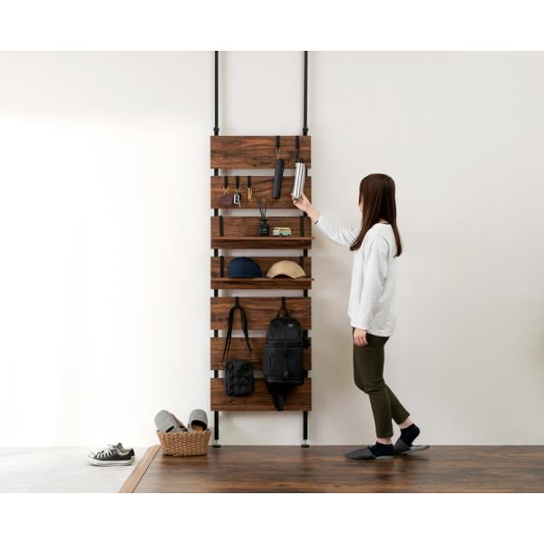 ラック 突っ張り 木製 棚 おしゃれ 北欧モダン スリム 間仕切り ハンガーラック パーテーション シェルフ つっぱり 省スペース 幅60cm