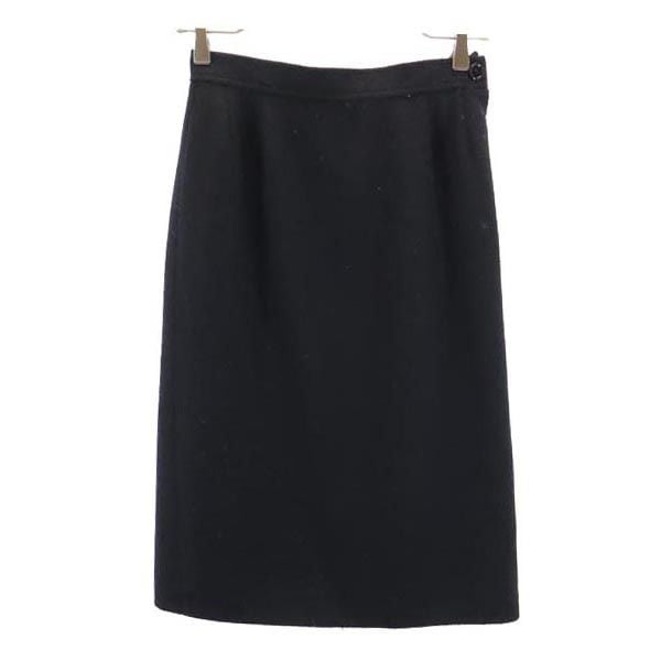 ウール100％ ミディ丈 タック スカート S ブラック系 レディース