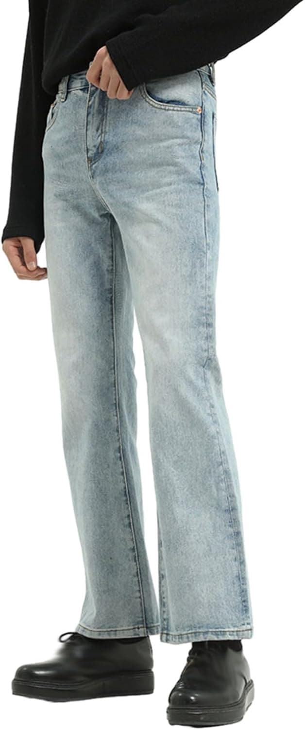 デニムパンツ ジーパン メンズ 太め ワイド 大きい 紳士用 ウォッシュ加工 レトロ ラッパ ボトム ロングパンツ 大人 ストリート hiphop系 ベーシック へやぎ 厚い 秋物 秋冬 ビター系 ア