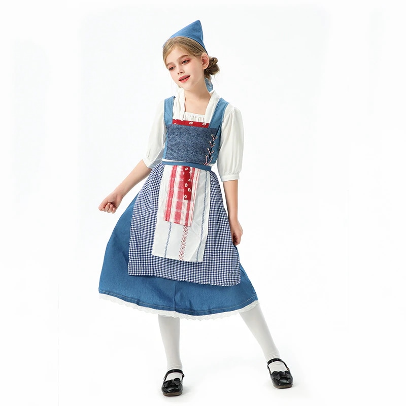 ハロウィン子供用コスチューム ヨーロッパ田園風 女の子用コスチューム 中世フランス風マナー風 民間スカート レトロメイドコスチューム
